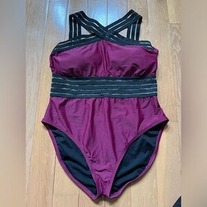 Hilor Womens Plus Size Burgundy Swim Suit Womens Size XXL/16